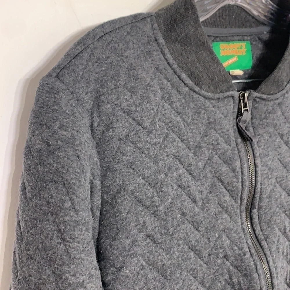 Groovy monkey sartorial savant cotton zig zag zip bomber jacket large charcoal